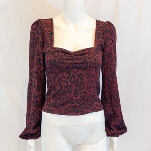 WAYF Animal Print Burgundy and Black Long Sleeve Top - size 8